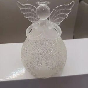 Bogo glass star angel with lovely frosted glitter holding heart